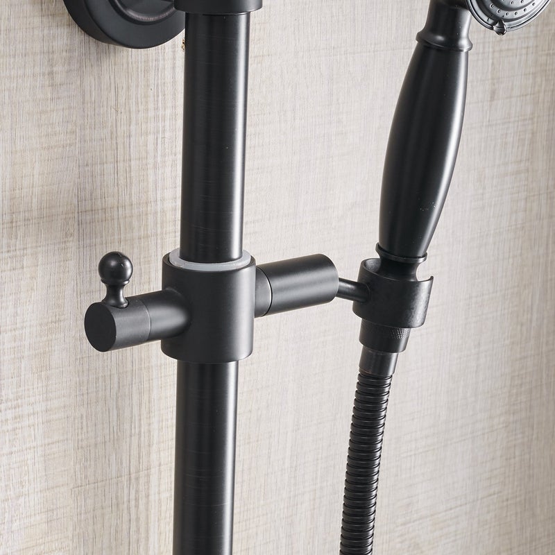 GGStudy Oil Rubbed Bronze Rain Shower System Set 2 Knobs Mixing 8 Inch Round Rainfall Shower Head with Handheld Spray Bathroom Shower Faucet - Image 4